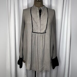 Free People Gray and Black Long Sleeve Blouse